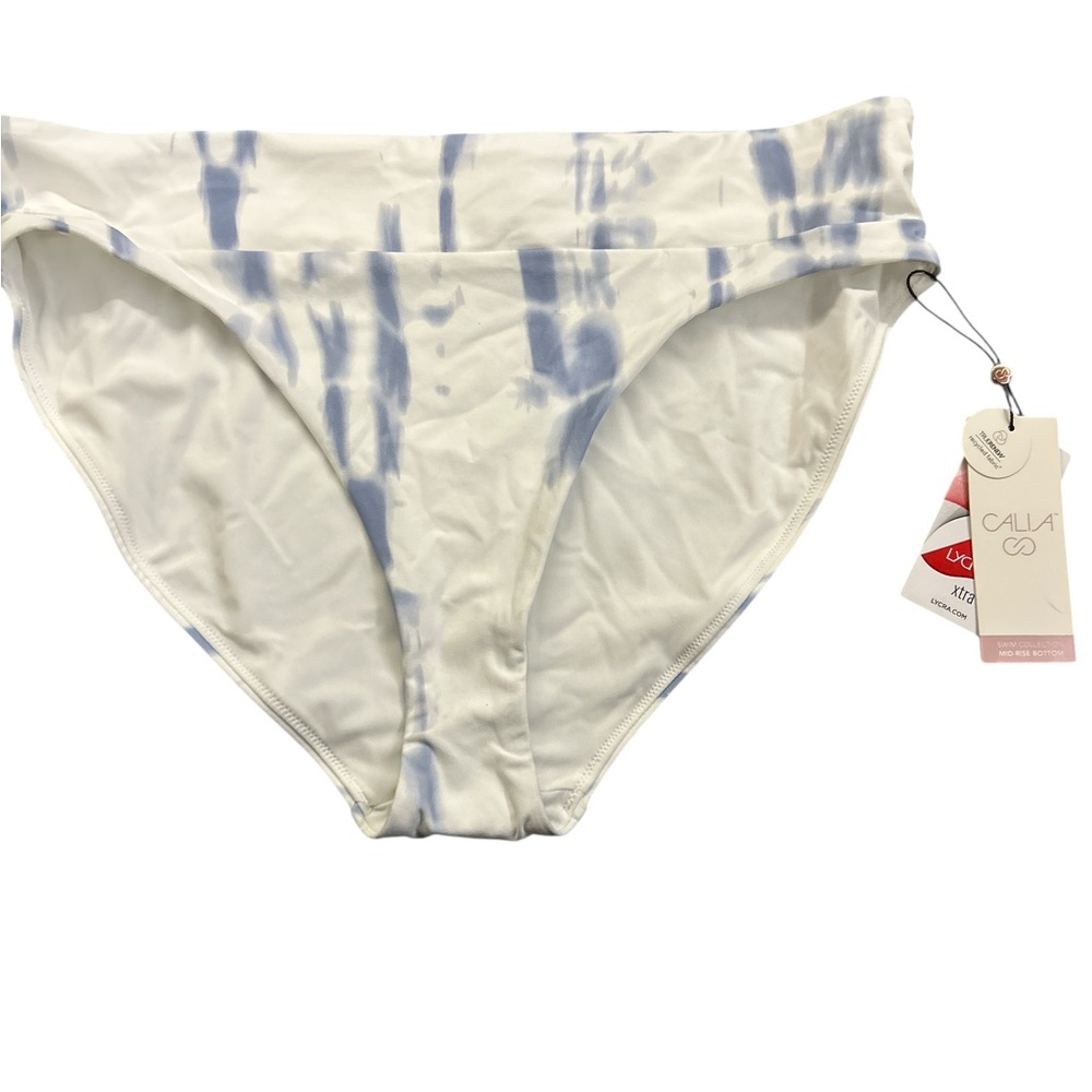 Calia Mid Rise Swim Bottom Python Peri Blue White Tie Dye Bikini Large